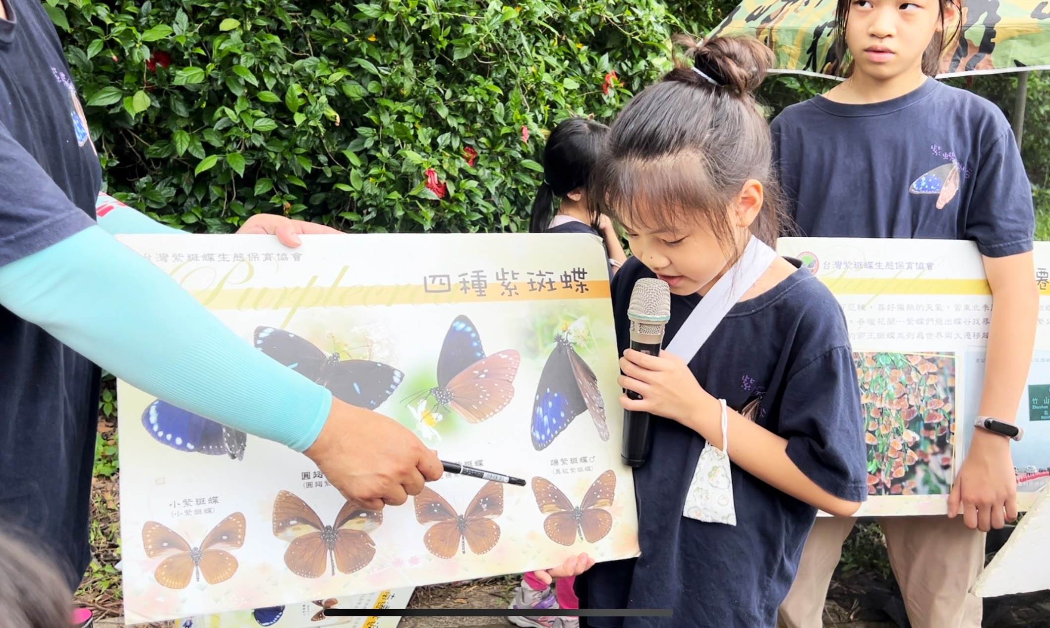 紫斑蝶協會安排的小小志工進行專業解說。圖片來源:台中市政府