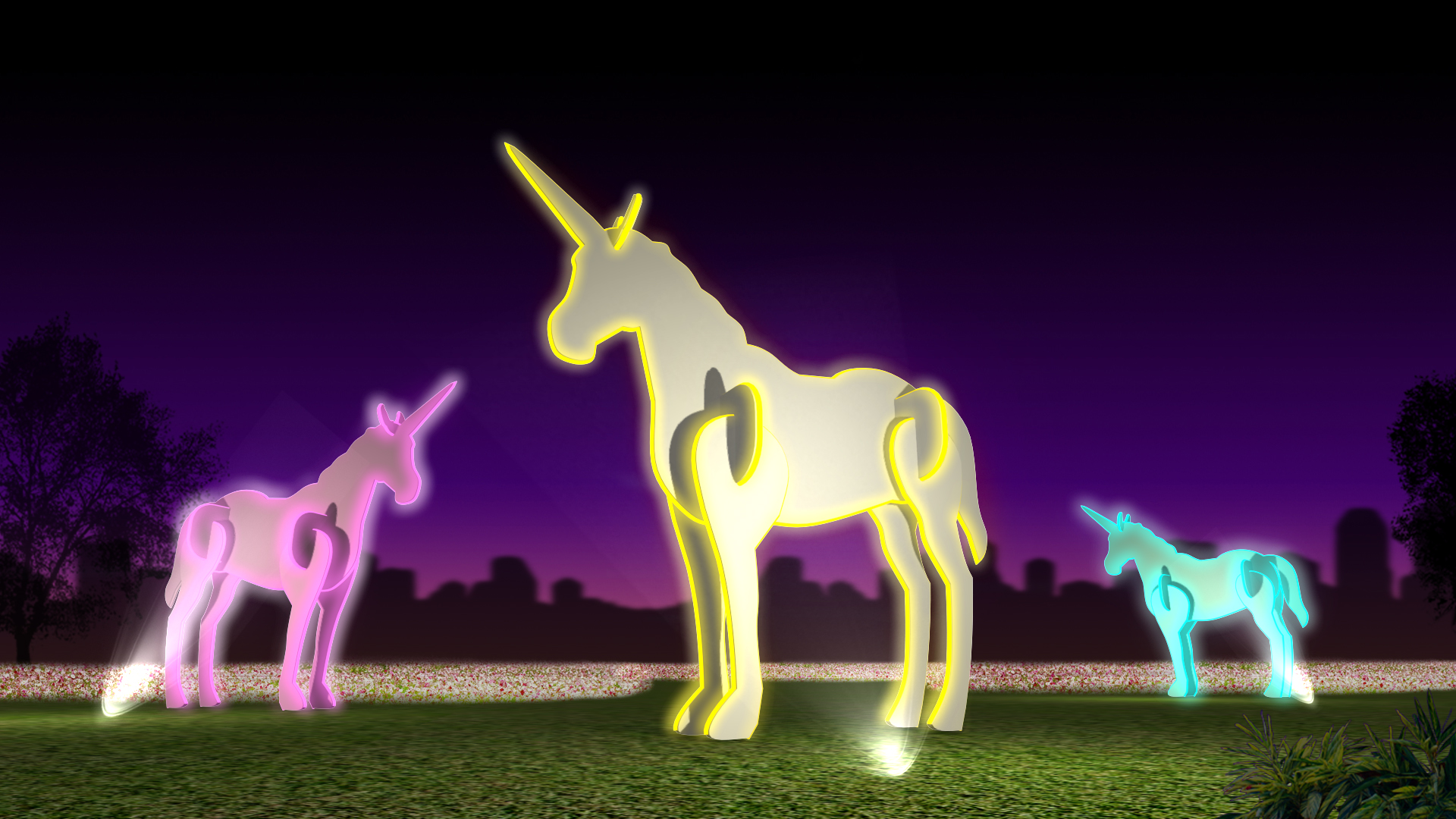 裝置藝術《魔幻之谷》(模擬圖)，呈現獨角獸自由奔跑與遊戲。圖片來源：新北市政府