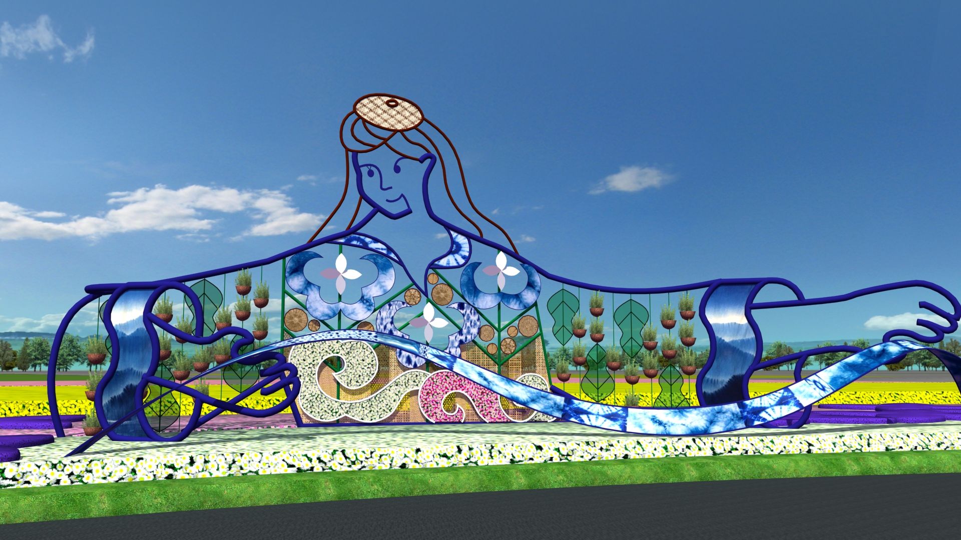 花毯節中可見到融入地方編織及藍染的工藝女神。圖片來源：台中國際花毯節