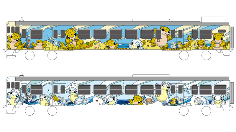 「とっとりサンド列車」的外觀設計。圖片來源：鳥取縣政府